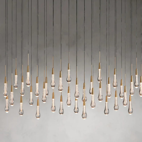 Lampadario moderno in cristallo lineare a cascata con gocce di pioggia per sala da pranzo/isola della cucina