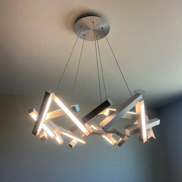 Lampadario moderno a LED in alluminio geometrico rotondo/lineare
