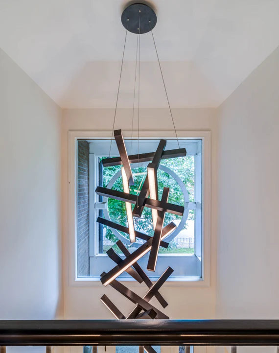 Lampadario geometrico verticale moderno per scale/ingresso/soffitti alti 