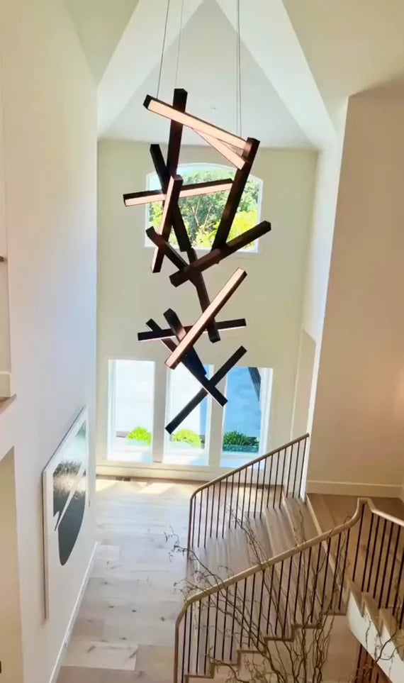Lampadario geometrico verticale moderno per scale/ingresso/soffitti alti 