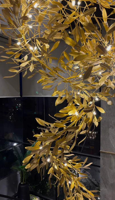 Modern Gold Leaves Tree Chandelier for High-ceiling