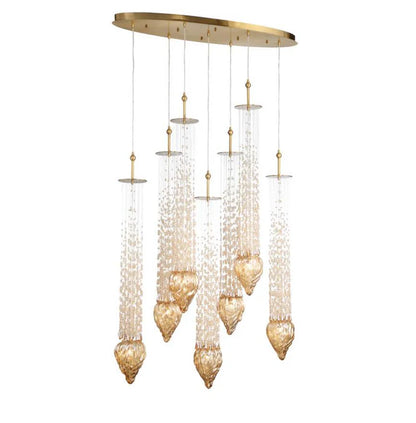Modern Floating Blown Amber Glass Chandelier for High-ceiling