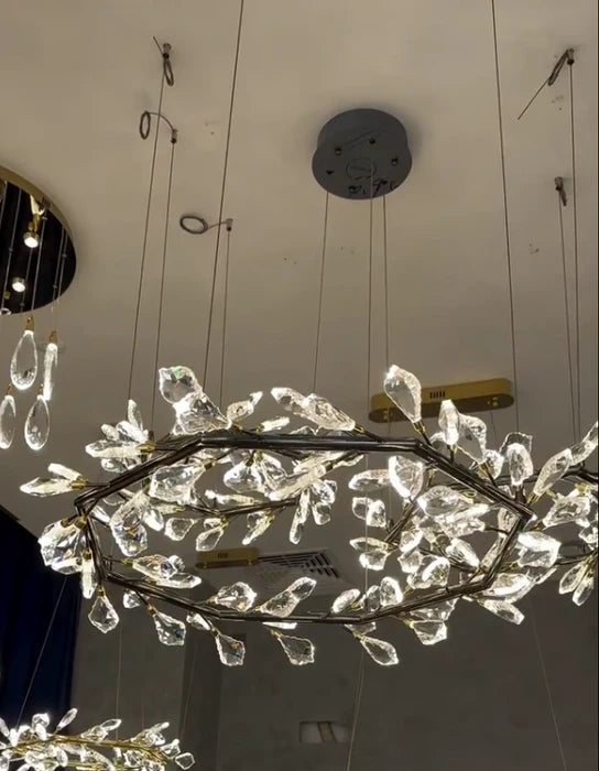 Modern 1/2-Ring Wreath Crystal Chandelier for Low-ceiling