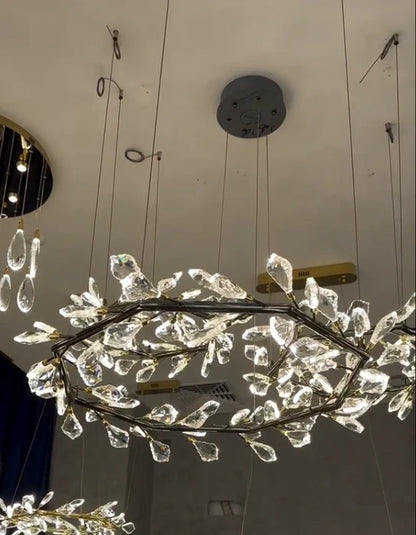 Modern 1/2-Ring Wreath Crystal Chandelier for Low-ceiling