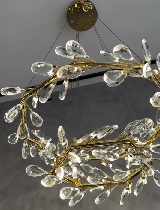 Modern 1/2-Ring Wreath Crystal Chandelier for Low-ceiling
