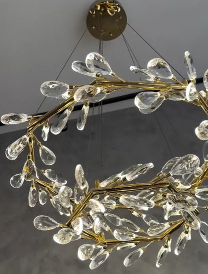 Modern 1/2-Ring Wreath Crystal Chandelier for Low-ceiling