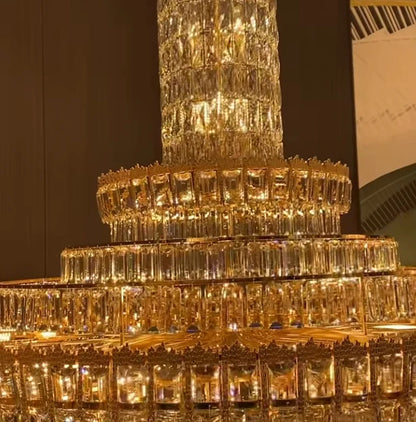 Lampadario di cristallo di lusso a più livelli extra large per soggiorno/atrio/lobby con soffitto alto 