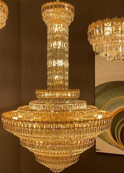 Lampadario di cristallo di lusso a più livelli extra large per soggiorno/atrio/lobby con soffitto alto 