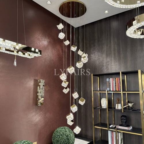 Luxury Floating Crystal Magic Cube Chandelier for High Ceilings