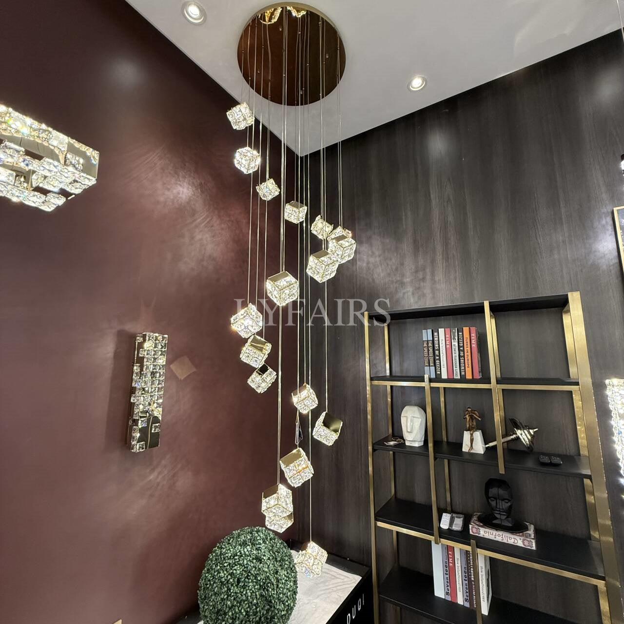 Luxury Floating Crystal Magic Cube Chandelier for High Ceilings