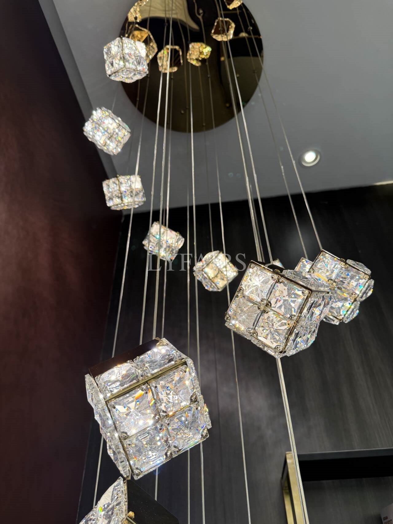 Luxury Floating Crystal Magic Cube Chandelier for High Ceilings