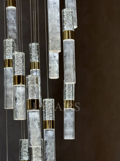 Lustre moderne à colonnes de cristal flottantes, nuageuses et éclatantes pour hauts plafonds