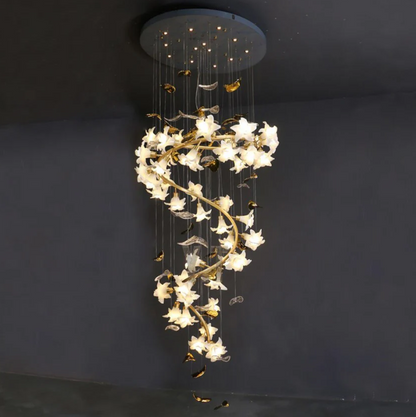Art Design Brass Branch Ceramic Flower Chandelier