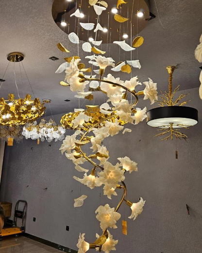 Art Design Brass Branch Ceramic Flower Chandelier