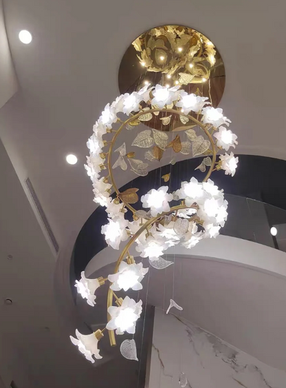 Art Design Brass Branch Ceramic Flower Chandelier