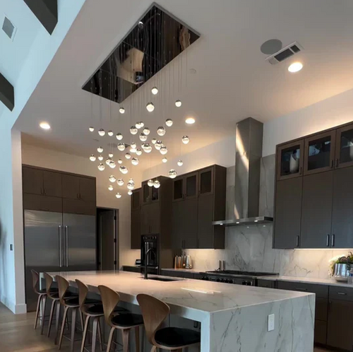 Contemporary Minimalist Floating Acrylic Ball Chandelier
