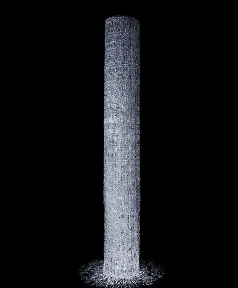 Oversized Art Designer Silver Crystal Long Ceiling Column Waterfall Chandelier