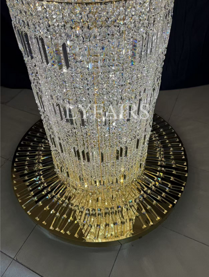 Oversized Art Designer Silver Crystal Long Ceiling Column Waterfall Chandelier