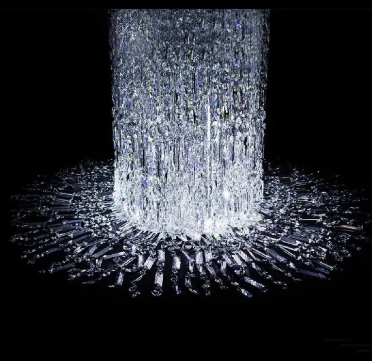 Oversized Art Designer Silver Crystal Long Ceiling Column Waterfall Chandelier