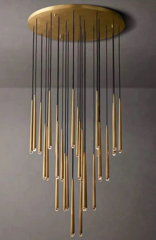 Minimalist Staircase Ceiling Lighting Fixture Foyer Pendant Chandelier In Gold Brass Finish