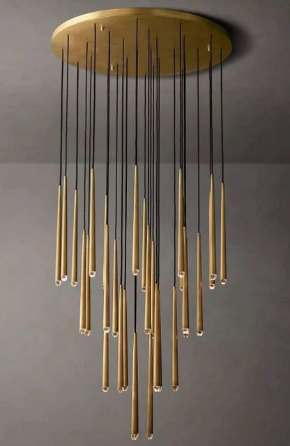 Minimalist Staircase Ceiling Lighting Fixture Foyer Pendant Chandelier In Gold Brass Finish