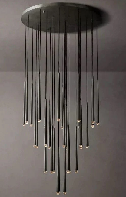 Minimalist Staircase Ceiling Lighting Fixture Foyer Pendant Chandelier In Gold Brass Finish