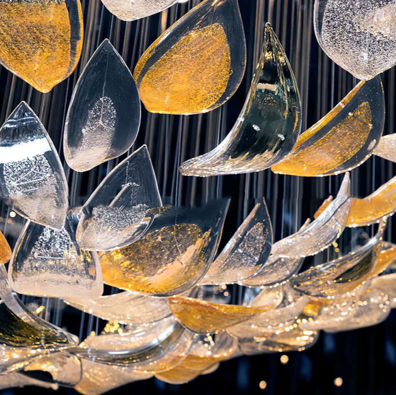 Modern Floating Glass Leaves Chandelier for High Ceiling/Hotel/Restaurant