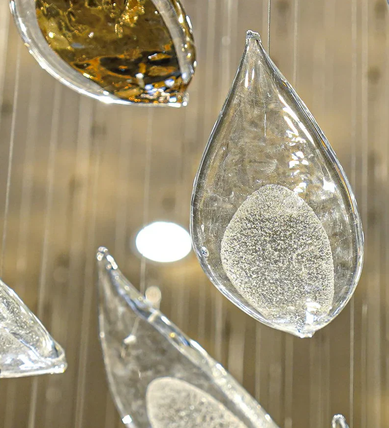 Modern Floating Glass Leaves Chandelier for High Ceiling/Hotel/Restaurant
