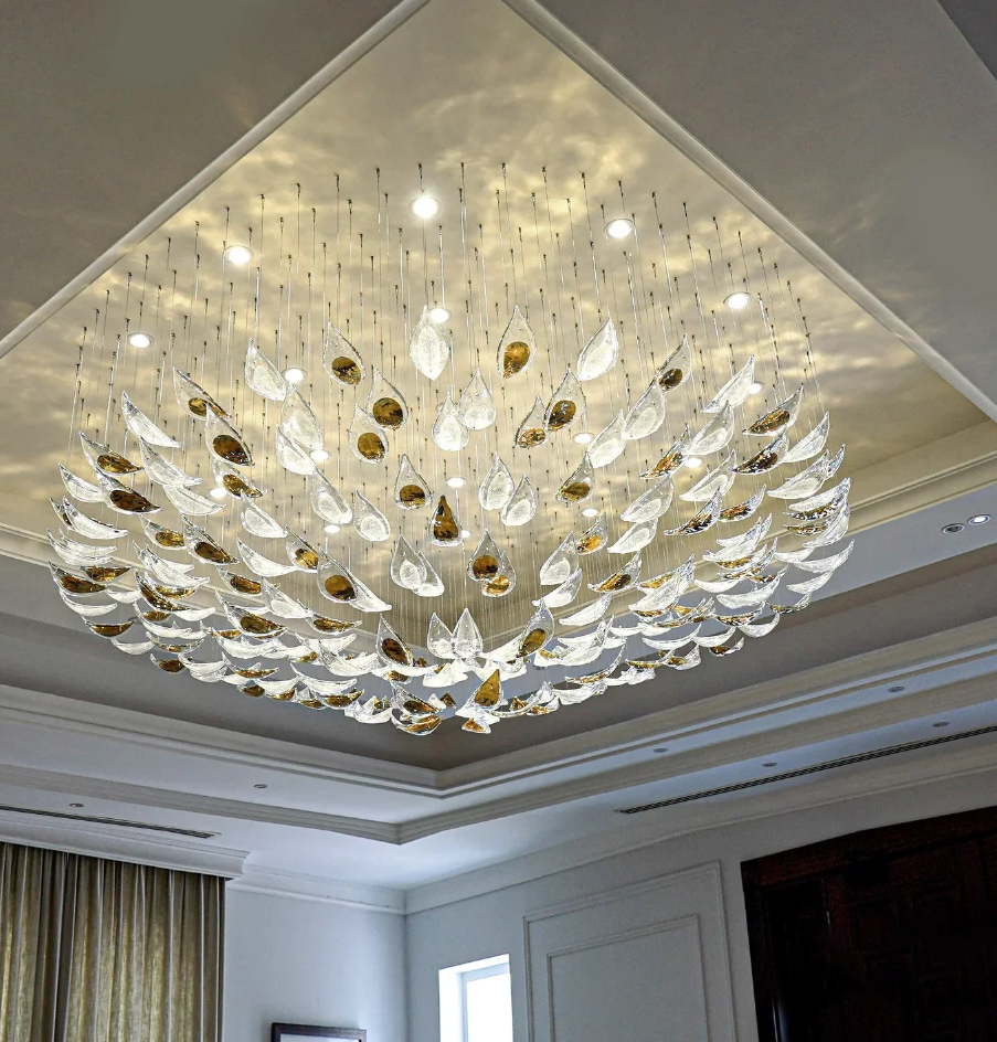 Modern Floating Glass Leaves Chandelier for High Ceiling/Hotel/Restaurant