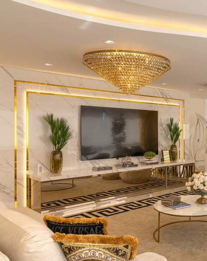 Luxury Flush Mounted Funnel Crystal Chandelier for Low Ceiling