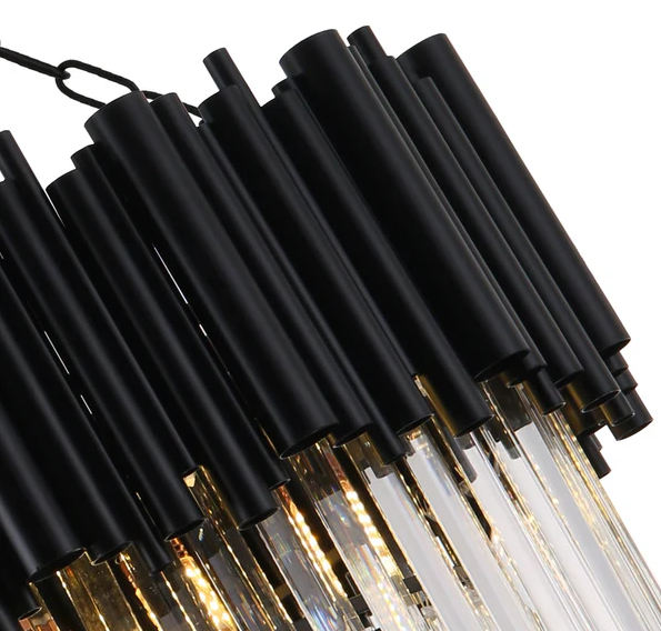 Modern Round Black Tube Crystal Chandelier for Low Ceiling