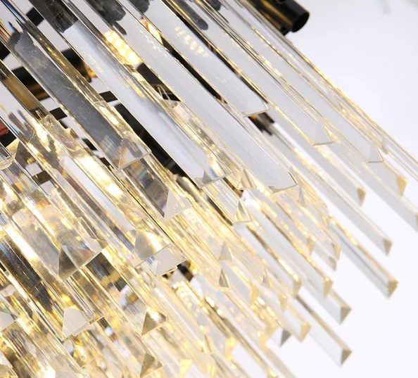 Modern Round Black Tube Crystal Chandelier for Low Ceiling