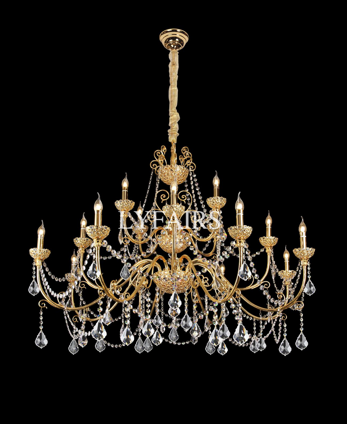 Vintage Baroque Palace Style Gilded Crystal Candle Chandelier Collection