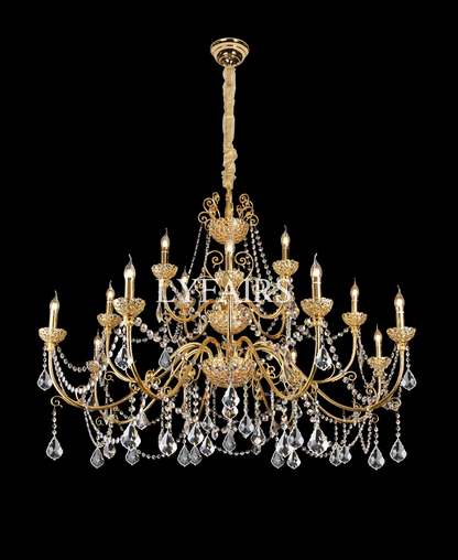 Vintage Baroque Palace Style Gilded Crystal Candle Chandelier Collection