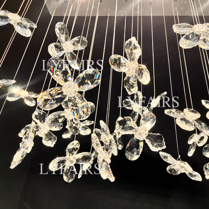 Lampadario moderno a forma di fiore di cristallo galleggiante