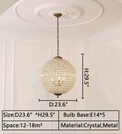 Designer Model Vintage Elegant Sphere Crystal Chandelier for Living Room/Foyer/ Hallway