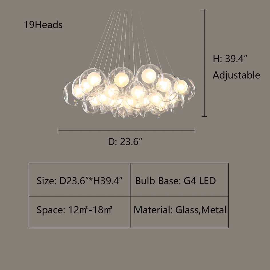 Lampadario moderno con sfere di vetro e luci a bolla di grandi dimensioni per soggiorno/sala da pranzo/negozio di abbigliamento 