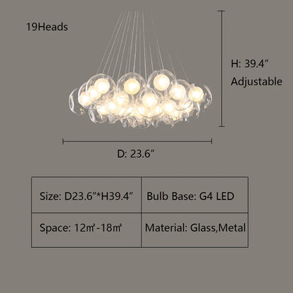 Lampadario moderno con sfere di vetro e luci a bolla di grandi dimensioni per soggiorno/sala da pranzo/negozio di abbigliamento 
