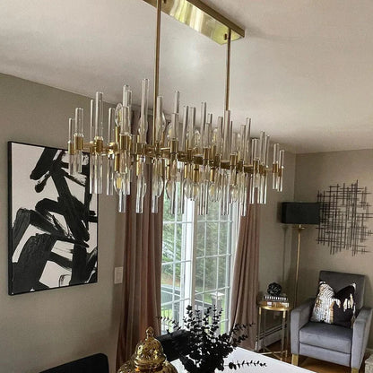 Modern Minimalist Gold Branch Clear Crystal Rods Pendant Chandelier for Living/Dining Room