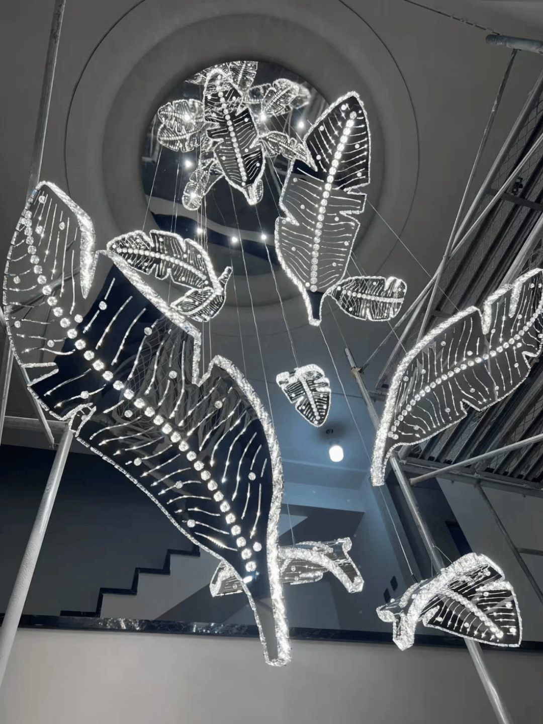Modern Floating Sculptural Banana Leaf Crystal Ceiling Light