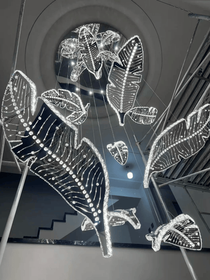 Modern Floating Sculptural Banana Leaf Crystal Ceiling Light