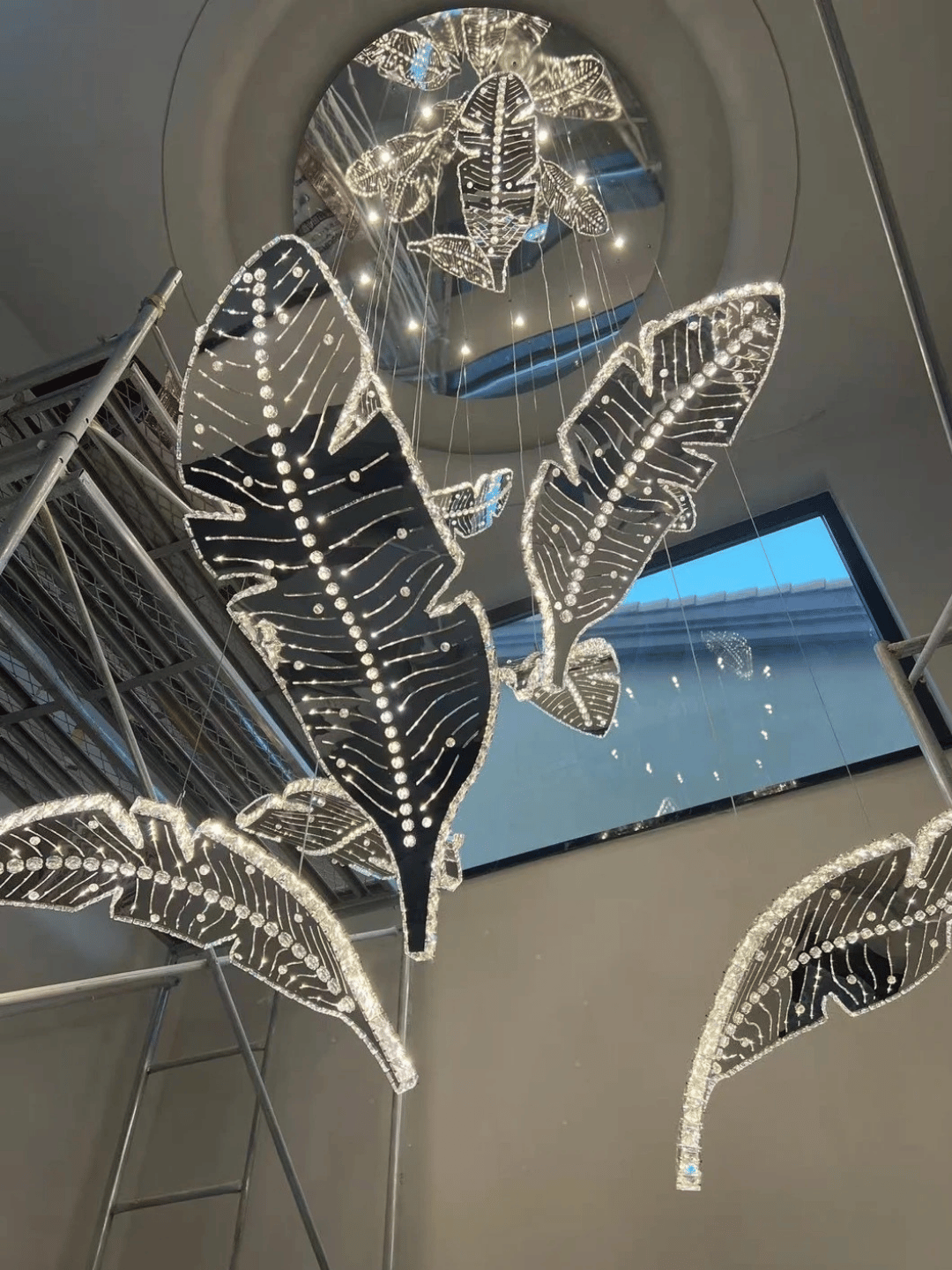 Modern Floating Sculptural Banana Leaf Crystal Ceiling Light