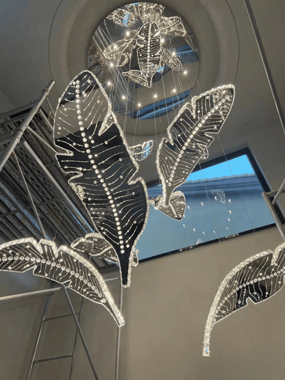 Modern Floating Sculptural Banana Leaf Crystal Ceiling Light