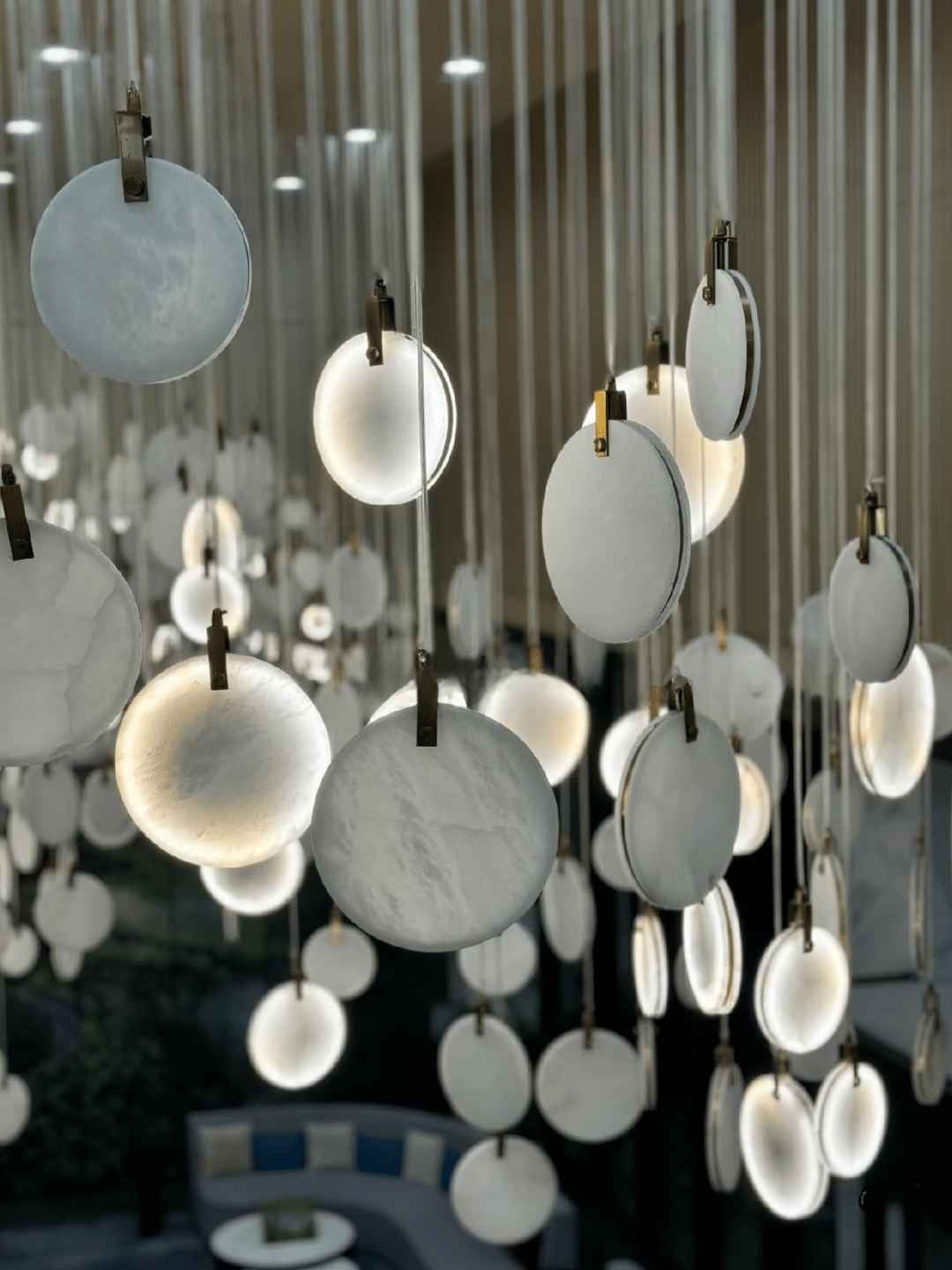 Modern Floating Round Alabaster Chandelier for High Ceiling