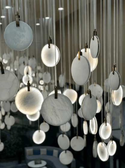 Modern Floating Round Alabaster Chandelier for High Ceiling