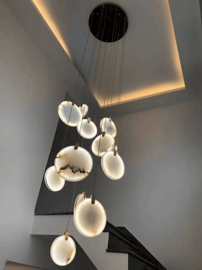 Modern Floating Round Alabaster Chandelier for High Ceiling
