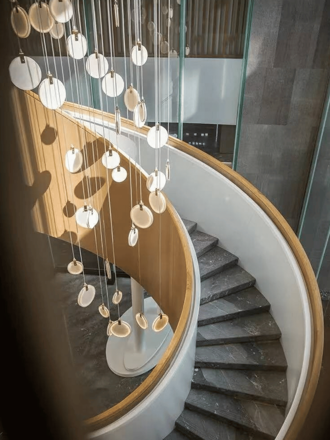 Modern Floating Round Alabaster Chandelier for High Ceiling