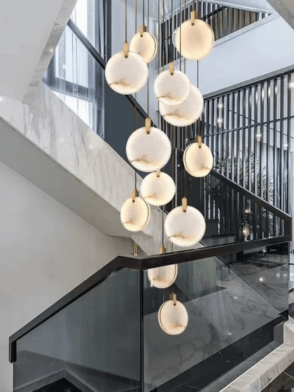 Modern Floating Round Alabaster Chandelier for High Ceiling