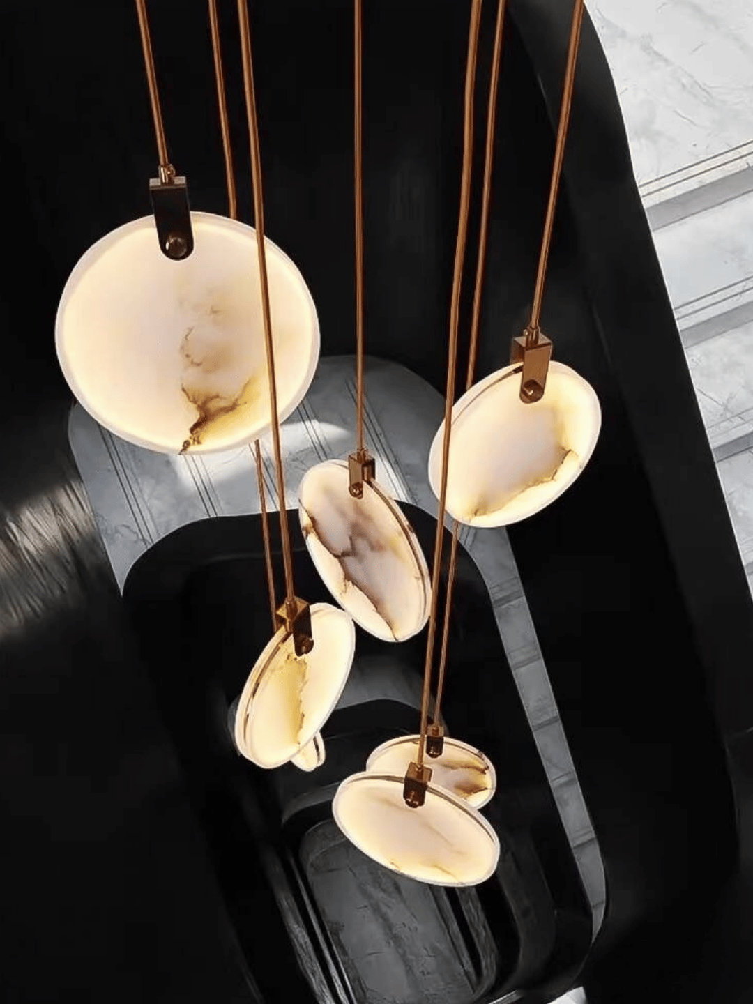 Modern Floating Round Alabaster Chandelier for High Ceiling