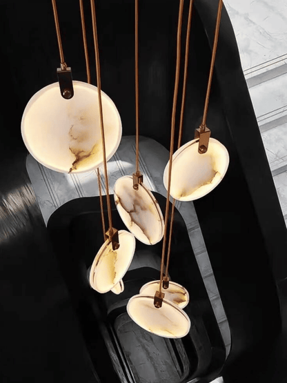 Modern Floating Round Alabaster Chandelier for High Ceiling